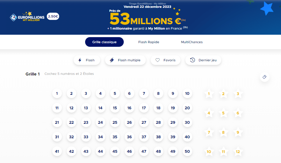 EuroMillions 53 millions d'euros à gagner le vendredi 22 décembre